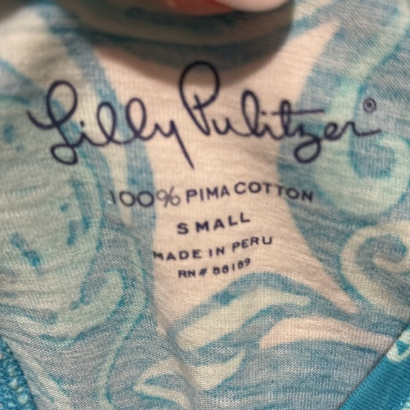 Lilly Pulitzer Juliet T-shirt Dress Turquoise White 3/4 sleeves V-neck Size S - Picture 3 of 9